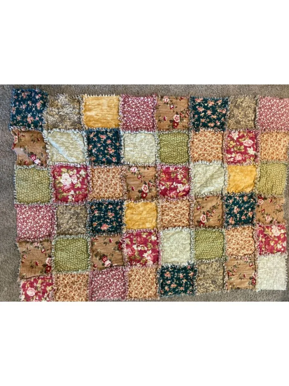 Handmade Ragtime Scrappy Floral Lap Baby Quilt 38"x54" - Picture 2 of 8